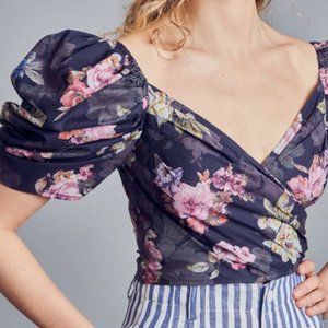 BEHIDA DOLIC Millinery Kiri Puff Sleeve Blouse Floral Print Crop Top S